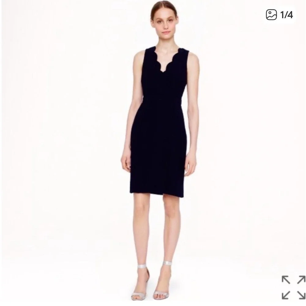 J.Crew Scallop Crepe Dress Navy Blue Sleeveless V-Neck A1927 womens 00